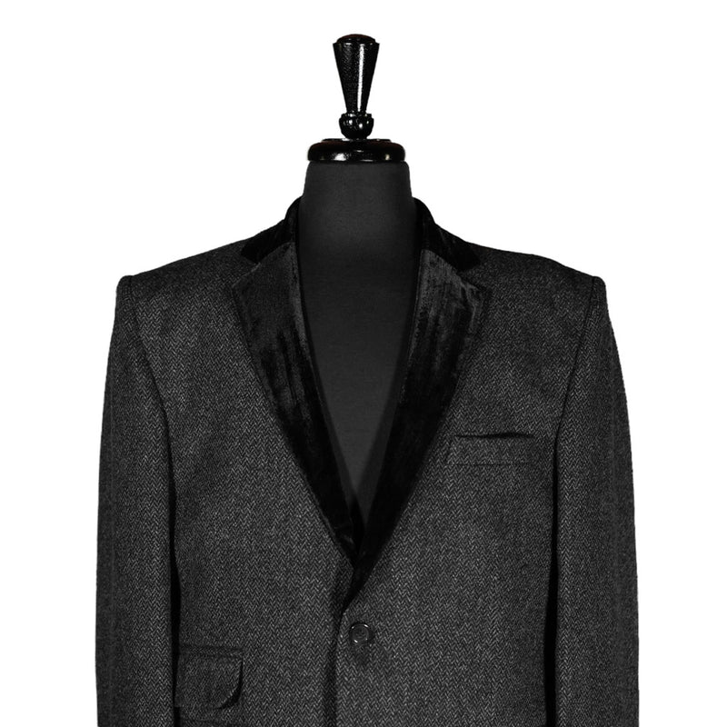 Men's Blazer Gray Herringbone Wool Velvet Jacket Sport Coat (42R)