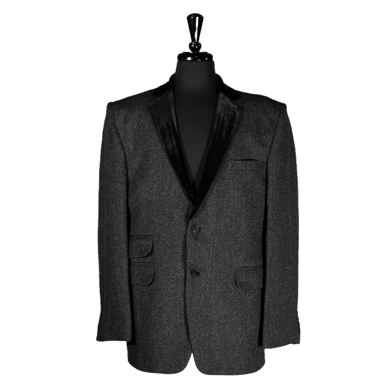 Men's Blazer Gray Herringbone Wool Velvet Jacket Sport Coat (42R)