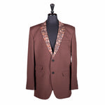 Men's Brown Blazer with Contrast Floral Lapel (42R)