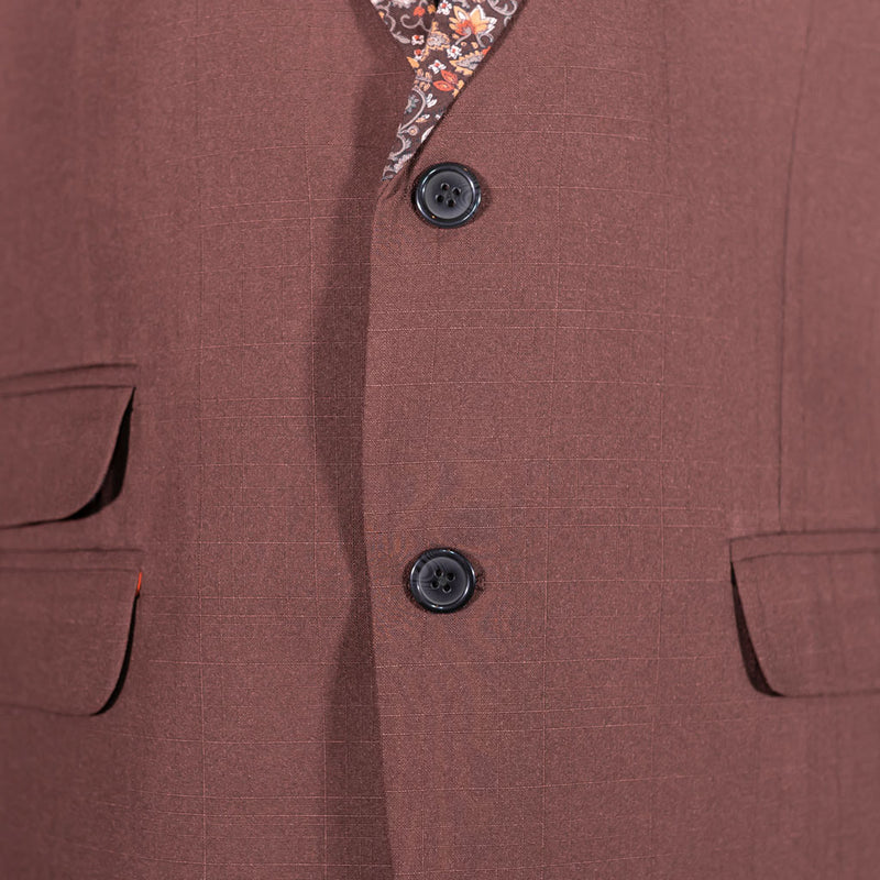 Men's Brown Blazer with Contrast Floral Lapel (42R)
