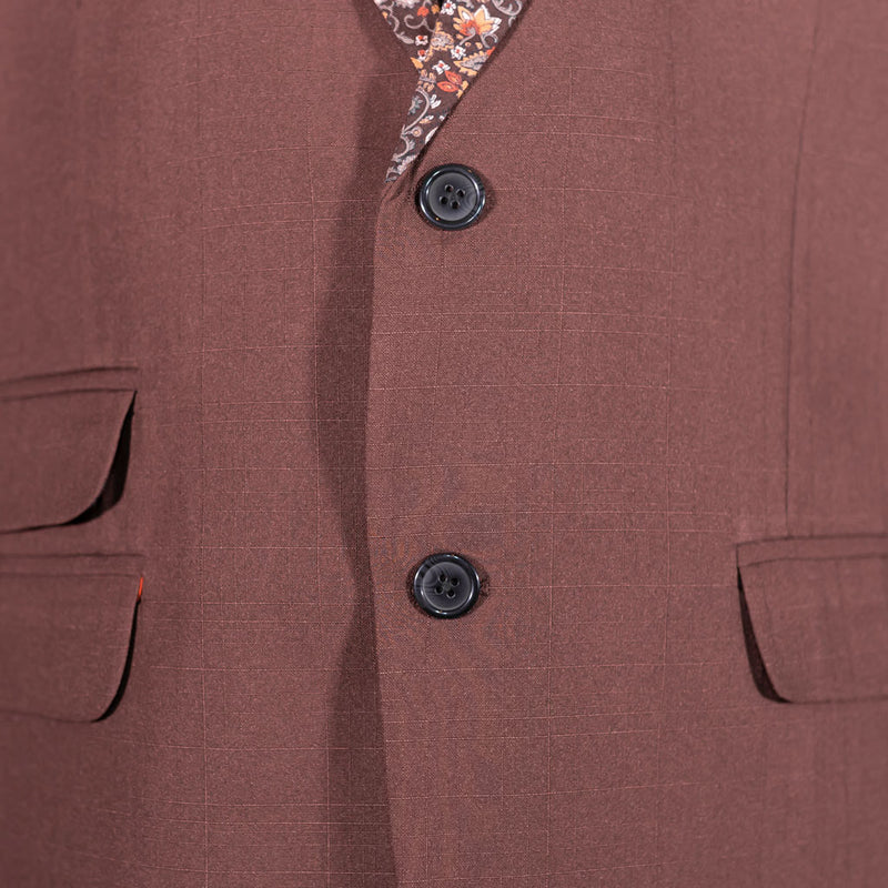 Men's Brown Blazer with Contrast Floral Lapel (42R)