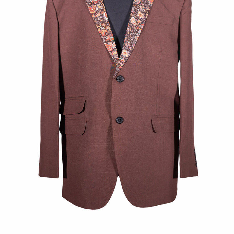 Men's Brown Blazer with Contrast Floral Lapel (42R)