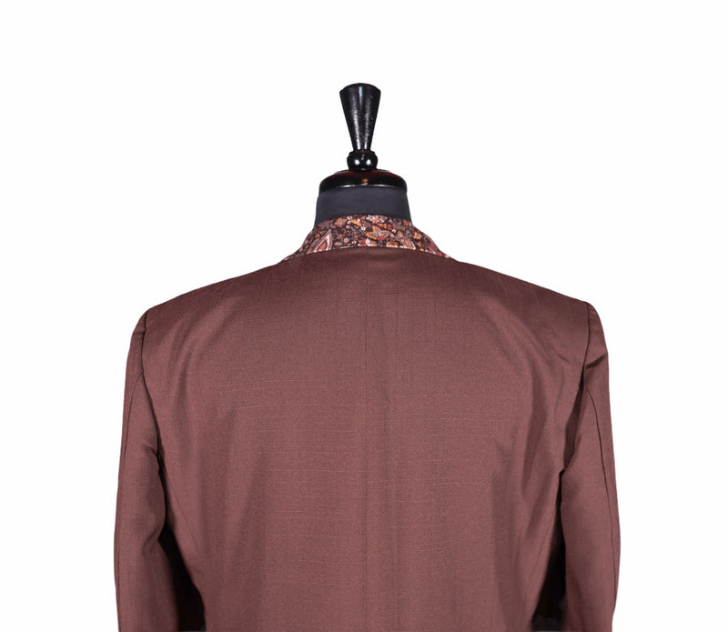 Men's Brown Blazer with Contrast Floral Lapel (42R)