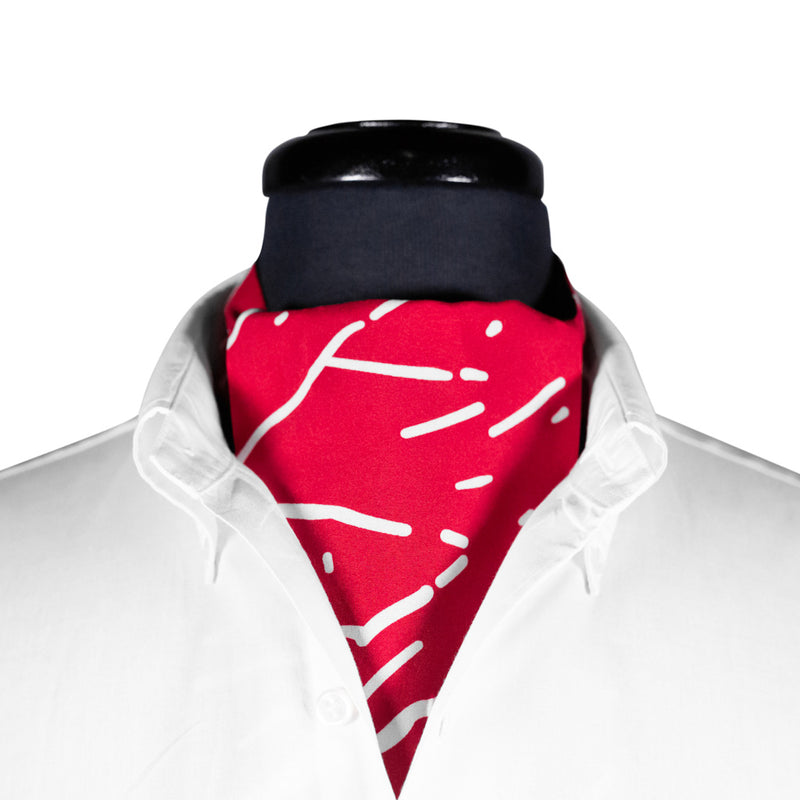 Ascot Cravat Tie Silk Red White Abstract Theater Costume Dress Formal Scarf Wedding Necktie