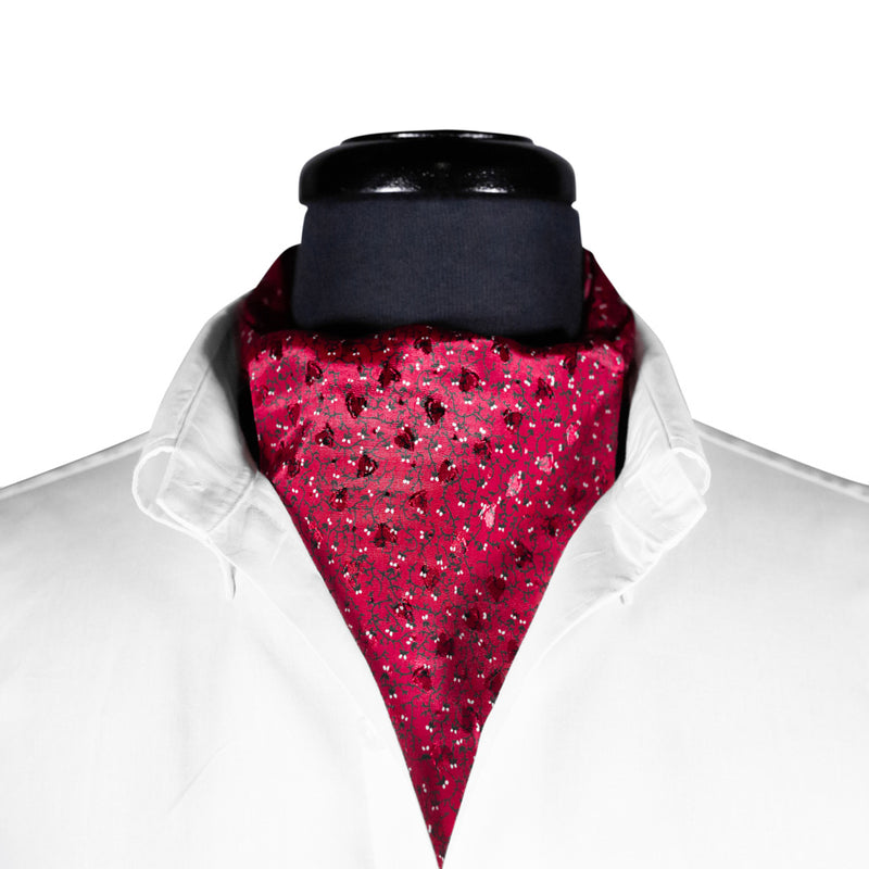 Ascot Cravat Tie Silk Red Floral Theater Costume Dress Formal Scarf Wedding Necktie