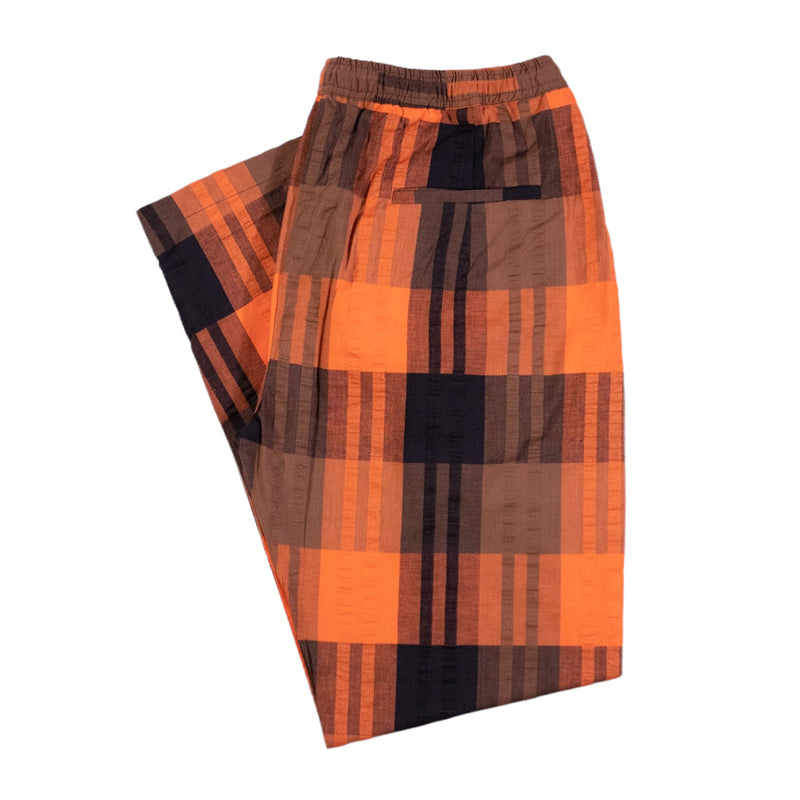 Men's Pants Joggers Orange Black Plaid Check Drawstring Trousers Large