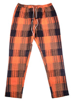 Men's Pants Joggers Orange Black Plaid Check Drawstring Trousers Large