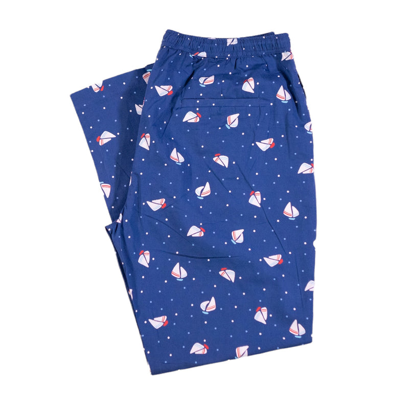 Men's Pants Joggers Blue Sail Boats Polka Dot Drawstring Trousers Large