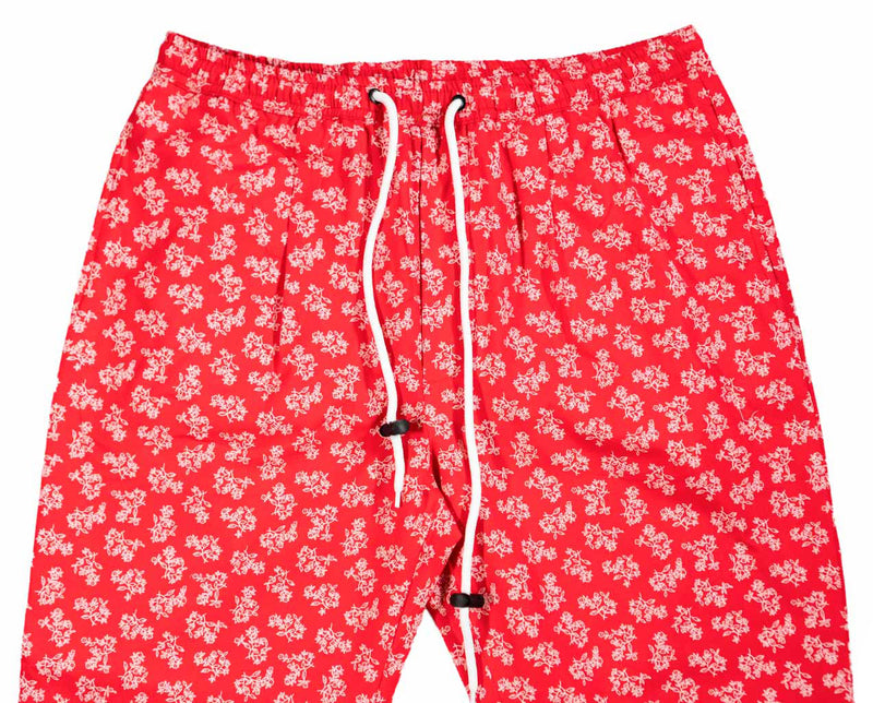Men's Pants Joggers Red White Floral Beach Drawstring Trousers Medium