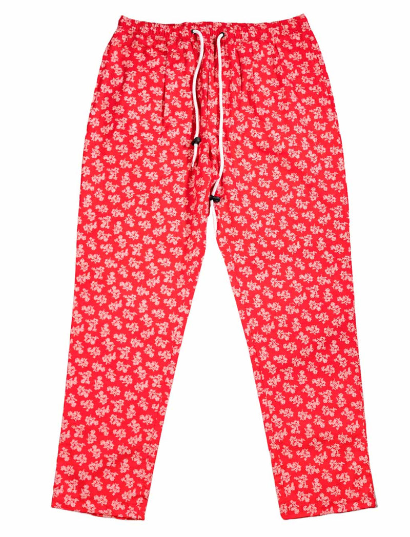 Men's Pants Joggers Red White Floral Beach Drawstring Trousers Medium