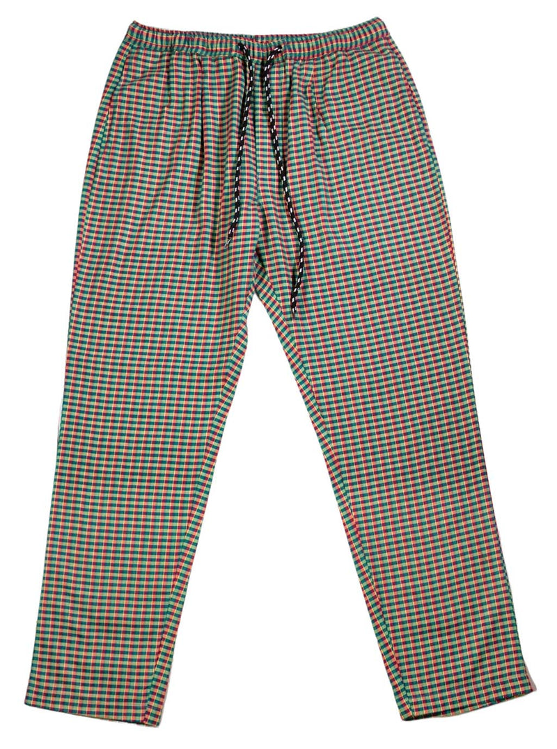 Men's Pants Joggers Green Blue Red Plaid Check Drawstring Trousers Medium