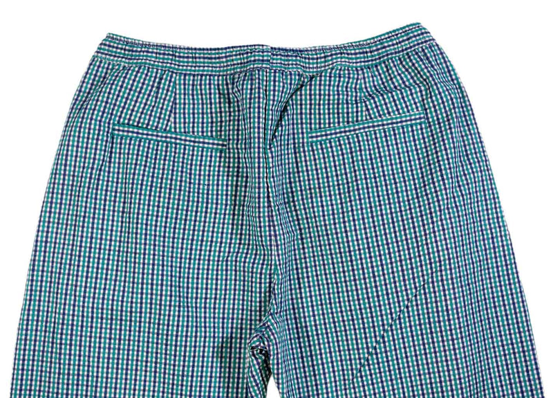 Men's Pants Joggers Green Blue Check Plaid Drawstring Trousers Medium