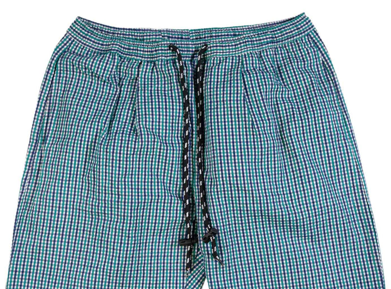 Men's Pants Joggers Green Blue Check Plaid Drawstring Trousers Medium