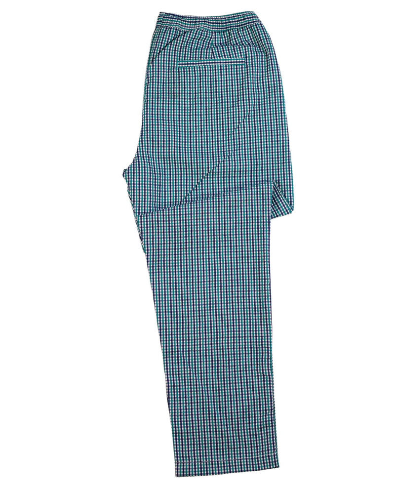 Men's Pants Joggers Green Blue Check Plaid Drawstring Trousers Medium