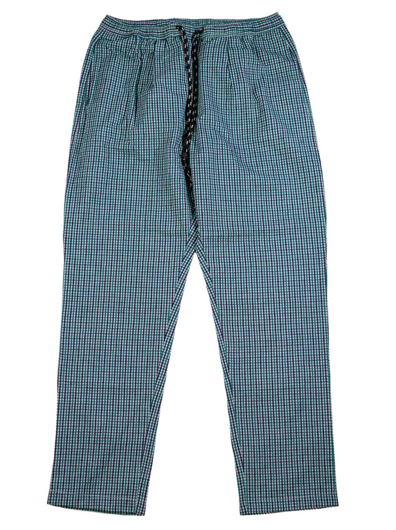 Men's Pants Joggers Green Blue Check Plaid Drawstring Trousers Medium