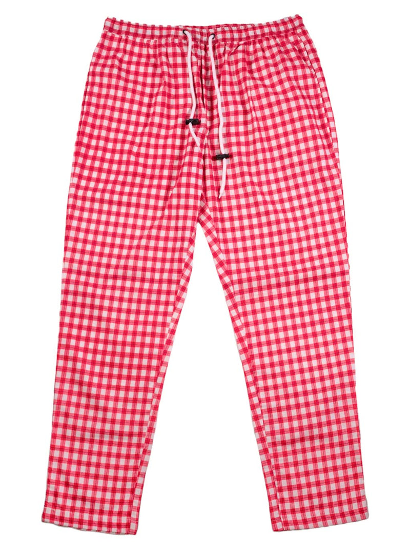 Men's Pants Joggers Red White Plaid Check Drawstring Trousers Large