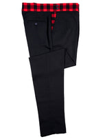 Men's Gurkha Pants Black Red Plaid Check Wool Slim High Waist Dress Trousers 38