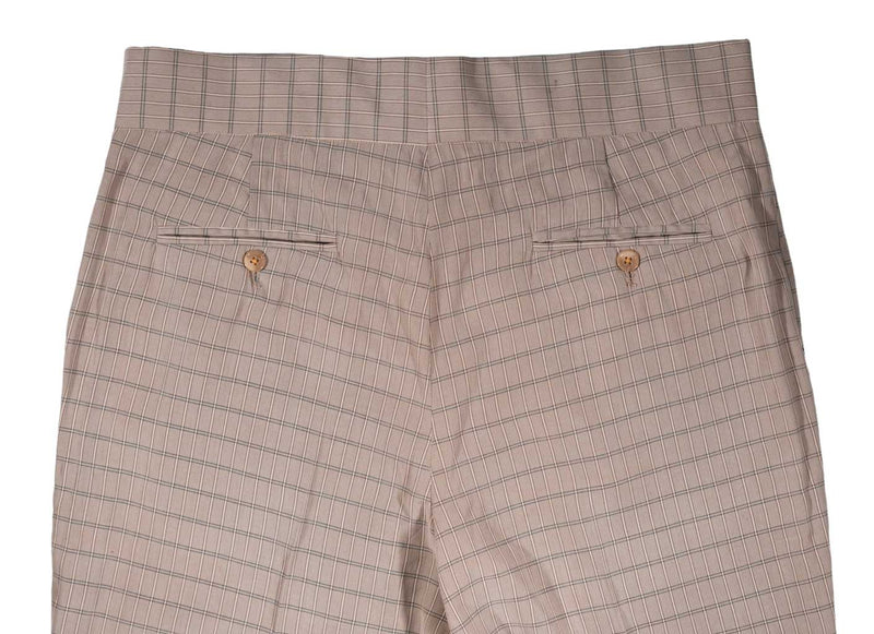 Men's Gurkha Pants Beige Check Plaid Slim High Waist Dress Trousers 36