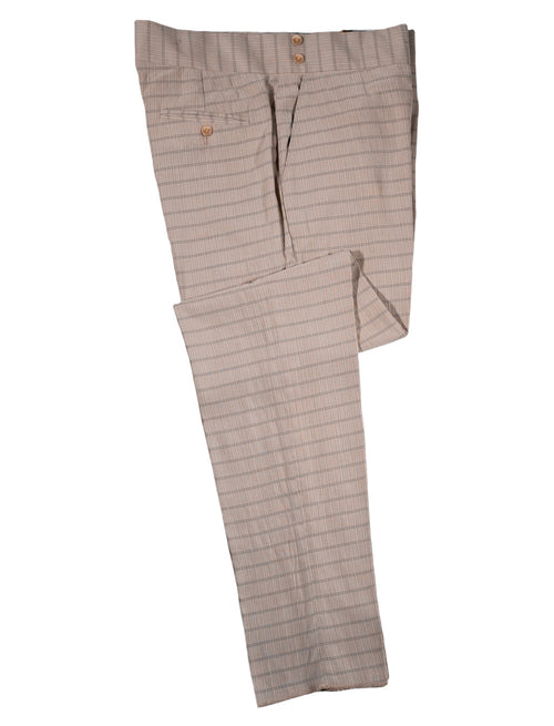 Men's Gurkha Pants Beige Check Plaid Slim High Waist Dress Trousers 36