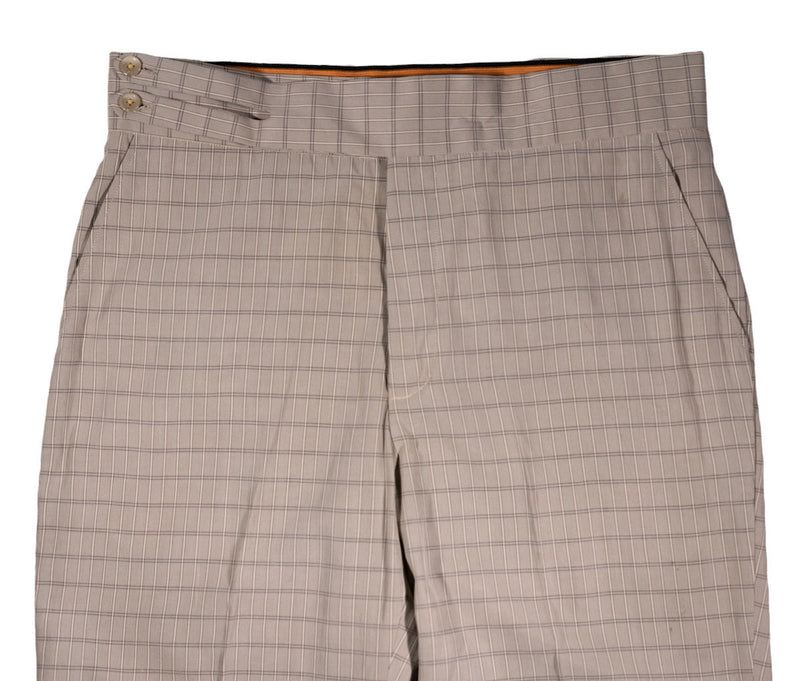 Men's Gurkha Pants Beige Check Plaid Slim High Waist Dress Trousers 36