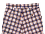 Men's Gurkha Pants Beige Brown Plaid Check Wool Slim High Waist Dress Trousers 36