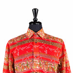 Men's Shirt Button Up Long Sleeve Red Green Abstract Dress Casual Beach Medium
