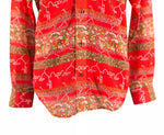 Men's Shirt Button Up Long Sleeve Red Green Abstract Dress Casual Beach Medium