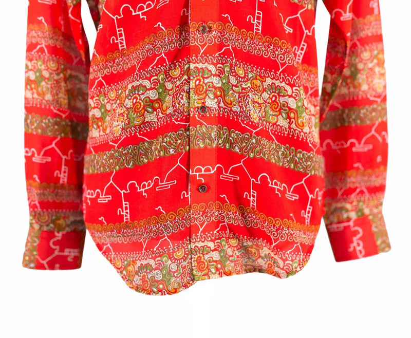 Men's Shirt Button Up Long Sleeve Red Green Abstract Dress Casual Beach Medium