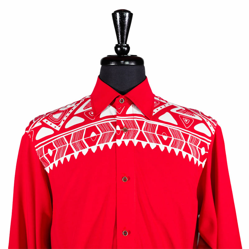 Men's Shirt Button Up Long Sleeve Red White Abstract Dress Casual Beach Medium