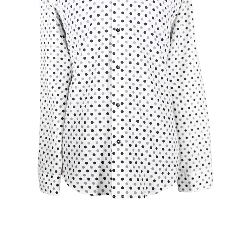 Men's Shirt Button Up Long Sleeve White Polka Dot Chiffon Dress Casual Large