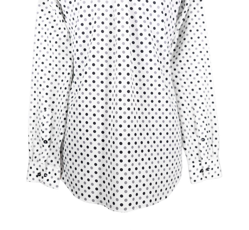 Men's Shirt Button Up Long Sleeve White Polka Dot Chiffon Dress Casual Large