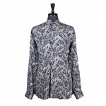 Men's Shirt Button Up Long Sleeve Black Gray Floral Chiffon Hawaiian Beach XL