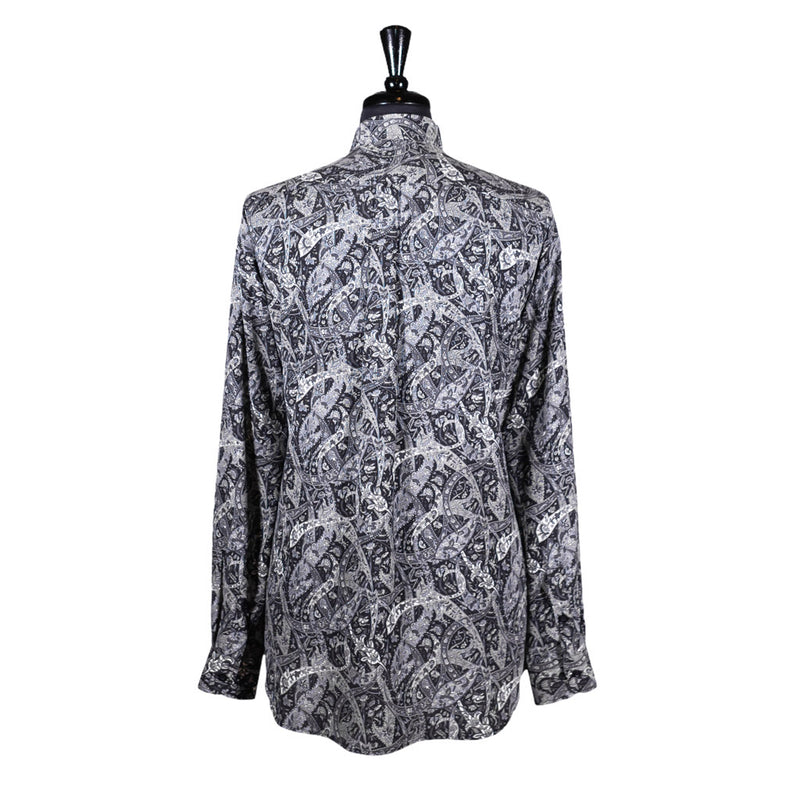 Men's Shirt Button Up Long Sleeve Black Gray Floral Chiffon Hawaiian Beach XL