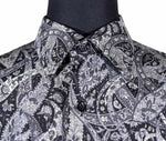 Men's Shirt Button Up Long Sleeve Black Gray Floral Chiffon Hawaiian Beach XL