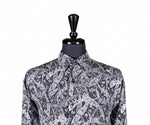 Men's Shirt Button Up Long Sleeve Black Gray Floral Chiffon Hawaiian Beach XL