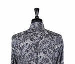 Men's Shirt Button Up Long Sleeve Black Gray Floral Chiffon Hawaiian Beach XL