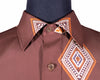 Men's Shirt Button Up Long Sleeve Brown Argyle Diamond Silk Large