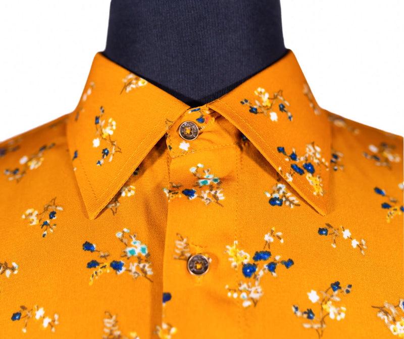 Men's Shirt Button Up Long Sleeve Orange Floral Viscose Hawaiian Beach XL