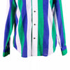 Men's Shirt Button Up Long Sleeve Purple Green White Striped Linen Beach Medium