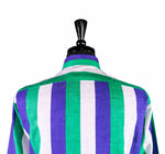 Men's Shirt Button Up Long Sleeve Purple Green White Striped Linen Beach Medium
