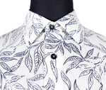 Men's Shirt Button Up Long Sleeve White Blue Floral Cotton Hawaiian Beach Large