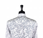 Men's Shirt Button Up Long Sleeve White Blue Floral Cotton Hawaiian Beach Large