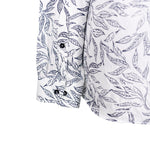 Men's Shirt Button Up Long Sleeve White Blue Floral Cotton Hawaiian Beach Large