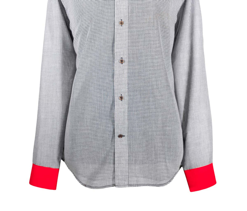 Men's Shirt Button Up Long Sleeve Gray Red Plaid Check Casual Large