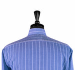 Men's Shirt Button Up Long Sleeve Elbow Patches Blue Striped Casual Beach Medium