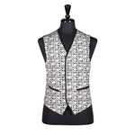 Men's Vest Black White Elephant Print Cotton Dress Formal Wedding Waistcoat
