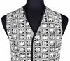 Men's Vest Black White Elephant Print Cotton Dress Formal Wedding Waistcoat