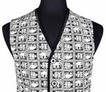 Men's Vest Black White Elephant Print Cotton Dress Formal Wedding Waistcoat