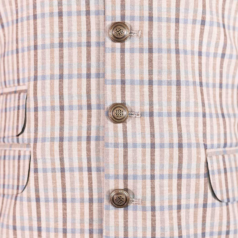 Men's Vest Beige Plaid Check Cotton Dress Casual Formal Wedding Waistcoat Large