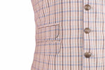 Men's Vest Beige Plaid Check Cotton Dress Casual Formal Wedding Waistcoat Large